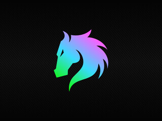 Modern horse head badge logo with RGB light colors - obrazy, fototapety, plakaty