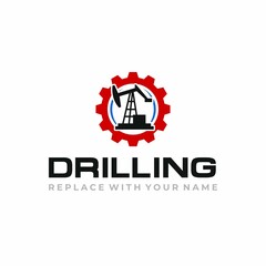 Oil drilling service logo with a drilling machine icon