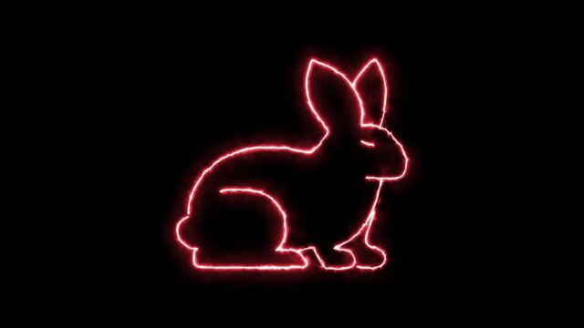 Rabbit Chinese zodiac sign. Outlined animal with fire and burning effect. Collection part 4.