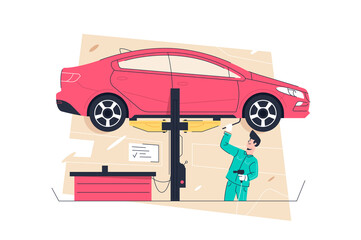 Mechanic man lift car in air