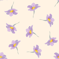 Seamless pattern. Watercolor background. Violet flower.