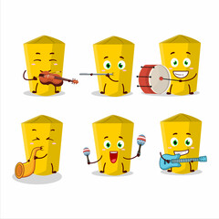 Cartoon character of yellow chalk playing some musical instruments