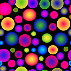 Print multicolored balls on a black background