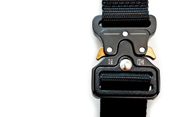 Black belt for clothes and trousers with a metal automatic fastener.