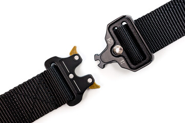 Black belt for clothes and trousers with a metal automatic fastener.