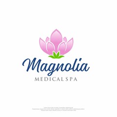 Pink magnolia flower logo with white background