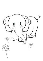 Coloring elephant cute. coloring book page.