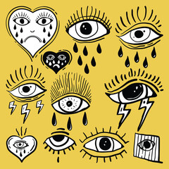 Collection Crying eye tattoo traditional hand drawn free vector