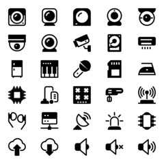 Glyph icons for gadgets and devices.