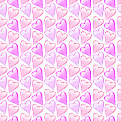 Seamless pattern with watercolor hearts. Romantic love hand drawn backgrounds texture. For greeting cards, wrapping paper, wedding, birthday, fabric, textile, Valentines Day, mothers Day, easter