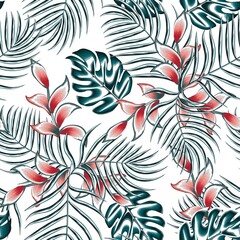 seamless prints texture pattern fashionable for shirt cloth or textile with tropical monstera palm leaves plants and foliage on white background. vector design. nature wallpaper. Exotic Summer design