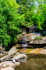 Fototapeta na wymiar Beautiful waterfall in Sofiyivka park in Uman, Ukraine