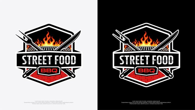 Street Food barbeque logo with modern vintage style