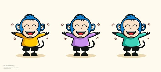 Vector illustration of a cute monkey character mascot design laughing