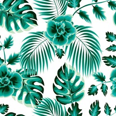 Fototapeta na wymiar beautiful Trend abstract seamless pattern with monochromatic flowers plants and leaves on pastel background. Vector design. Jungle print. Floral background. Printing and textile. Exotic tropic. Summer