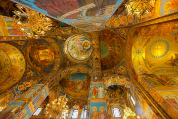 Fototapeta na wymiar SAINT PETERSBURG, RUSSIA - JULY 7, 2021: The interior of the Church of the Savior on Spilled Blood. Mosaics 