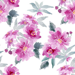 Seamless floral patterns. Watercolor background for textiles, wrapping paper, backdrops. Tender...