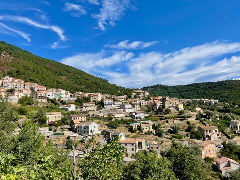 Venaco, charming village nestled in the mountains of Corsica, France.