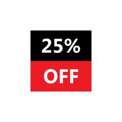 Up To 25% Off. Vector illustration of special offer sale sticker on white background. Red black bargain symbol. Half price icon. Discount, sale concept.