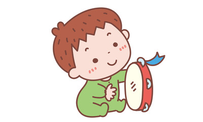 タンバリンを叩く赤ちゃん