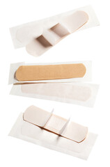 Set of first aid adhesive medical plaster isolated on white background with clipping path