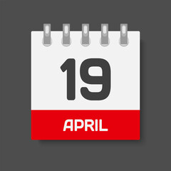 Icon day date 19 April, template calendar page
