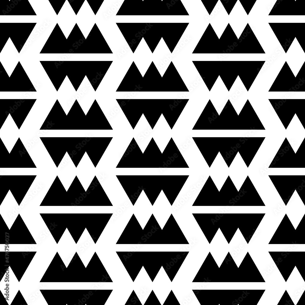 Fototapete A pattern of jagged shapes. Vector made of black repeating triangular cogs.