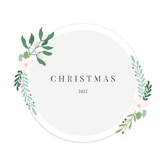 Elegant Christmas frame decorated with white winter bouquets. Flat trendy illustrations of branches and leaves, pretty vector design. Can also be used for wedding decorations. 