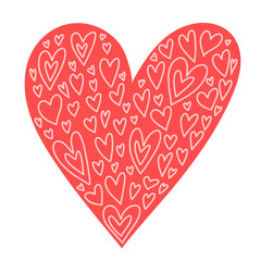 Hand drawn white heart outline doodles in a red heart shaped frame. Cute simple romantic clip art set collection for Valentines Day, wedding, love design, greeting card, poster, banner, print