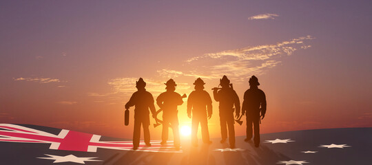 Firefighters on Australia flag background .