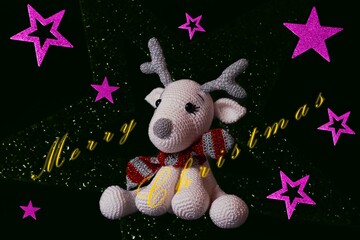 Christmas Card with Moose out of Wool in different Colours.