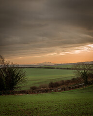 Fototapeta na wymiar sunrise over the fiends in England