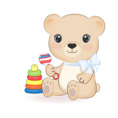 Cute Teddy Bear with baby toy illustration