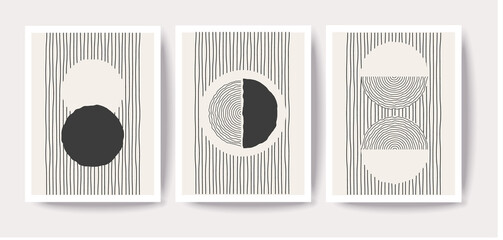 Modern set of 3 abstract creative minimal artistic hand-painted composition ideal for wall decoration, postcard, brochure or poster design, vector illustration
