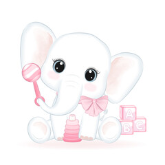 Cute Little Elephant with baby toy illustration