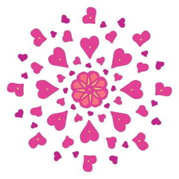 Pink mondala from hearts on a white background. Background for the holiday Valentine's Day
