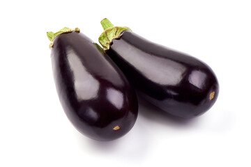 Organic eggplant vegetable, isolated on white background.