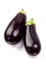 Fresh eggplant, close-up, isolated on white background.