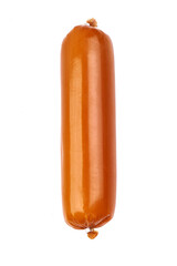 German Smoked cheese sausage, macro, isolated on white background.