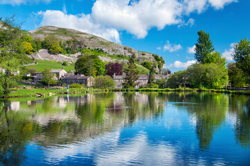 Kilnsey crag and trout farm, yorkshire dales, england.