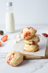 Strawberry cream cheese cookies. set on cafe table.