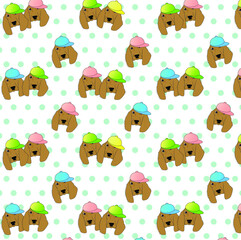 seamless pattern with spaniel dogs in colourful caps