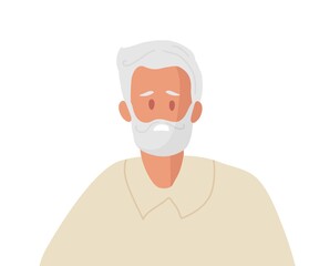 Sad elderly Man. Tired old man with beard with gray hair. Mature Man experiences stress, detression, fear, confusion. Mental health concept vector for elderly man. Flat vector illustration
