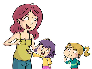Illustration of pregnant mother talking to her daughters