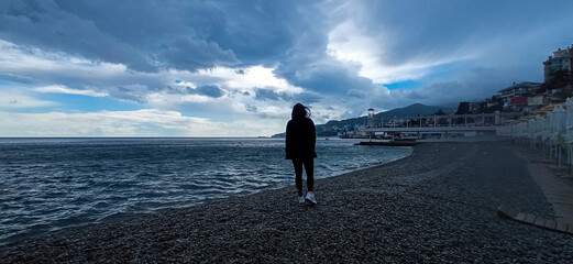 walking on the beach, the Crimea, Massandra beach