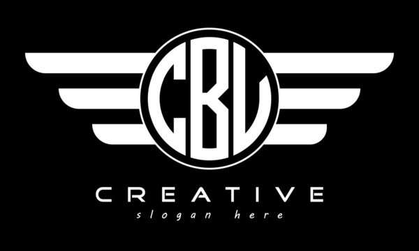 CBV three letter monogram type circle letter logo with wings vector template.