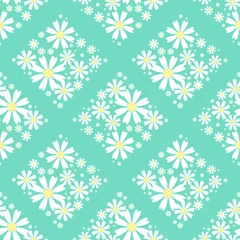 Wall murals Turquoise cute white flower in square shape seamless for fabric pattern