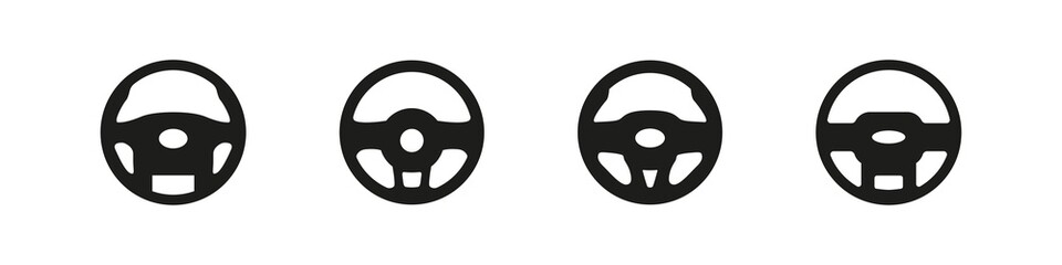 Car steering wheel. Modern auto steer driving logo. Vehicle symbol isolated on white background. Driving steering round wheel sign.