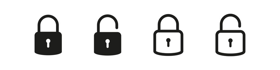 Padlock icon. Internet security data sign. Locked unlocked padlock vector set. Web protection privacy access locker icons isolated on white background. Protect computer symbol.