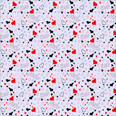 Heart pattern and lettering on purple background